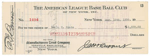 Lot #8306 Earle Combs 1930 Signed Payroll Check - Image 1