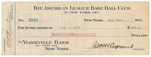 Lot #8315 Carl Mays 1922 Signed Payroll Check - Image 1