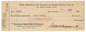 Lot #8316 Fred Merkle 1925 Signed Payroll Check - Image 1