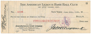 Lot #8325 Charles 'Red' Ruffing 1930 Signed Payroll Check - Image 1