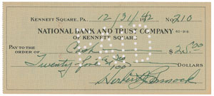Lot #8320 Herb Pennock 1942 Signed Bank Check - Image 1