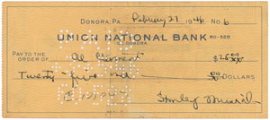Lot #8319 Stan Musial 1946 Signed Bank Check (MVP Season) - Image 1
