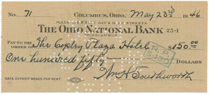Lot #8327 Billy Southworth 1946 Twice-Signed Bank Check - Image 1