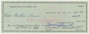 Lot #8473 Vince Lombardi and Willie Davis 1960 Signed Payroll Check - Image 1