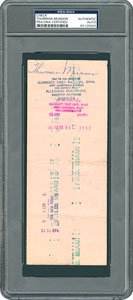 Lot #8318 Thurman Munson 1973 Signed NY Yankees Check (Gold Glove Award) - PSA/DNA - Image 1