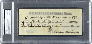 Lot #8314 Christy Mathewson 1924 Signed Bank Check, Made Out to His Alma Mater, Bucknell University - PSA/DNA MINT 9 - Image 1