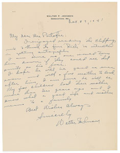 Lot #8358 Walter Johnson 1941 Signed Handwritten Letter - Image 1