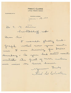 Lot #8354 Fred Clarke 1940 Signed Handwritten Letter - Image 1