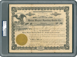 Lot #8411 Honus Wagner 1927 Honus Wagner Sporting Goods Co. Signed Stock Certificate - PSA/DNA - Image 1