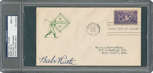 Lot #8344 Babe Ruth Signed Baseball Centennial First Day Cover - PSA/DNA MINT 9 - Image 1