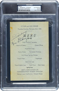 Lot #8329 Lou Gehrig 1935 Signed Menu - PSA/DNA - Image 1