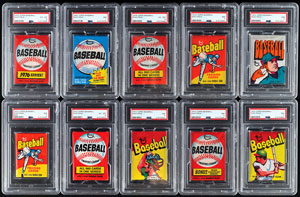 Lot #8217  1972-1980 Topps Baseball HIGH GRADE PSA Graded Wax Pack Collection (10) - Image 1