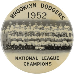 Lot #8428  1952 Brooklyn Dodgers Jumbo Pin - MINT condition - Image 1