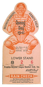 Lot #8437  1941 Brooklyn Dodgers Unusual Opening Day Full Ticket - Image 1