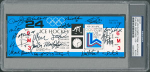 Lot #8474  1980 US Olympic Hockey Team Multi-Signed Ticket - PSA/DNA - Image 1