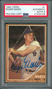 Lot #8186  1962 Topps #1 Roger Maris Signed Card -