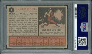 Lot #8186  1962 Topps #1 Roger Maris Signed Card - PSA/DNA MINT 9 - Image 2
