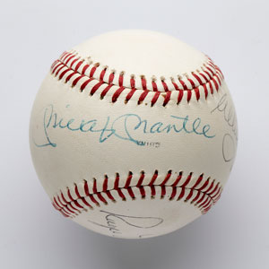 Lot #8266 Mickey Mantle, Roger Maris, and Whitey Ford Multi-Signed Baseball - Image 2
