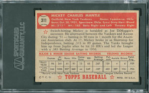 Lot #8050  1952 Topps #311 Mickey Mantle - SGC EX 5 - Image 2