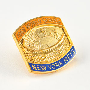 Lot #8452 Ralph Kiner's Own 1969 New York Mets World Series Press Pin - Image 2