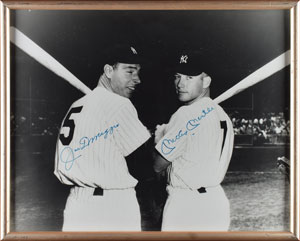 Lot #8395 Mickey Mantle and Joe DiMaggio Oversized Signed Photograph - Image 1
