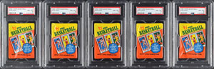 Lot #8222  1980-81 Topps Basketball Wax Packs (5) - all PSA NM-MT 8 - Image 1