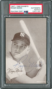 Lot #8398 Roger Maris 1947-66 Exhibits Autographed Card - PSA/DNA MINT 9 - Image 1