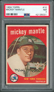 Lot #8068  1959 Topps #10 Mickey Mantle - PSA NM 7