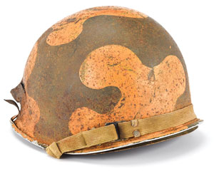 Lot #269  WWII US M1 Fixed Bail Helmet with Bullet Strike - Image 2