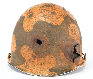 Lot #269  WWII US M1 Fixed Bail Helmet with Bullet Strike - Image 3