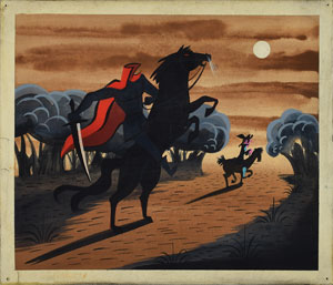 Lot #896 Mary Blair concept painting of Ichabod and the Headless Horseman from  The Legend of Sleepy Hollow - Image 1