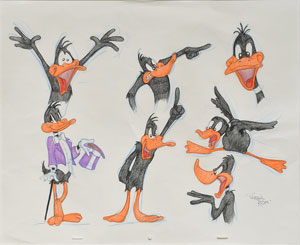 Lot #990 Virgil Ross signed Daffy Duck model drawing sheet - Image 1