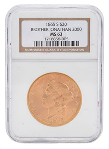 Lot #134  1865-S $20 Gold Liberty Head Double