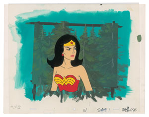 Lot #995 Wonder Woman production cel and background from Super Friends - Image 1