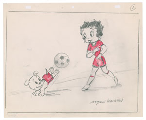 Lot #959 Betty Boop and Pudgy original sketch by Myron Waldman - Image 1