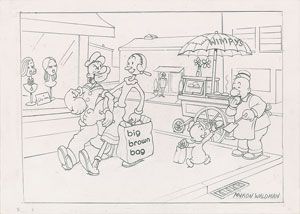 Lot #960 Popeye, Olive Oyl, Swee' Pea, and Wimpy original sketch by Myron Waldman - Image 1