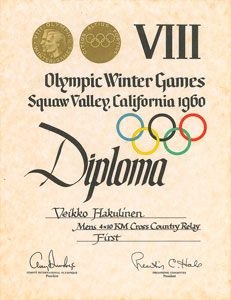 Lot #3061  Squaw Valley 1960 Winter Olympics Gold Medal Winner's Diploma - Image 1