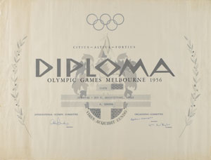 Lot #3059  Melbourne 1956 Summer Olympics Winner's Diploma - Image 1