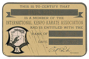 Lot #4066 Elvis Presley Kenpo Karate ID Card - Image 1