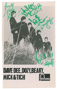 Lot #4436  Dave Dee, Dozy, Beaky, Mick & Tich
Signed Promotional Card - Image 1