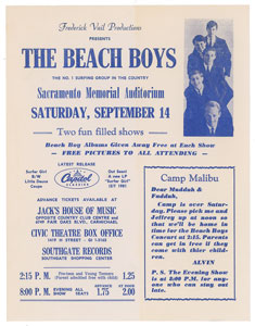 Lot #4342 The Beach Boys 1963 Sacramento Handbill
