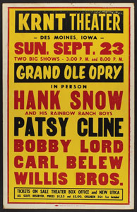 Lot #4355 Patsy Cline 1962 KRNT Des Moines Grand Ole Opry Poster - Image 1