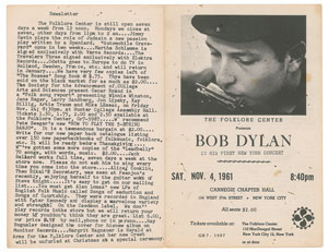 Lot #4072 Bob Dylan 1961 Carnegie Chapter Hall Program - Image 1