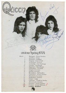 Lot #4523  Queen Signed 1974 First Headline Tour Handbill - Image 1