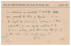 Lot #464 Evelyn Waugh - Image 1