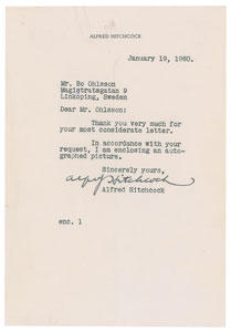 Lot #7134 Alfred Hitchcock Typed Letter Signed