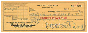 Lot #7569 Walt Disney Signed Check