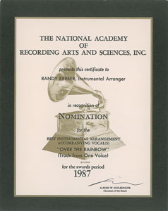 Lot #7327 Randy Kerber Grammy Nomination for 'Over the Rainbow' - Image 1