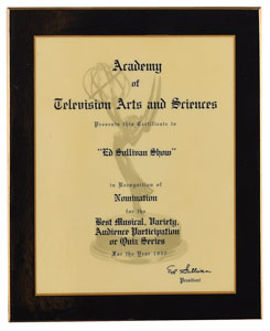 Lot #7333 Ed Sullivan Emmy Award Nomination - Image 1