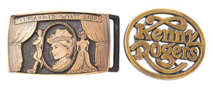 Lot #7036  'I Married Wyatt Earp' Belt Buckle Gifted to Shelton From Marie Osmond and Kenny Rogers Buckle - Image 1